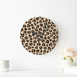 Djurtryck, Bleopard, Cheetah Spots, Hearts Stor Klocka