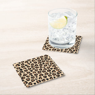 Djurtryck, Bleopard, Cheetah Spots, Hearts Underlägg Papper Kvadrat