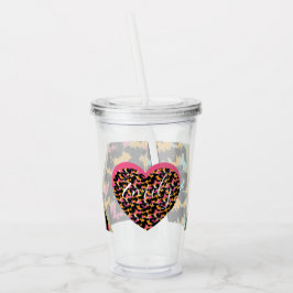 Djurtryck Fals Folie Monogram Rosa Namn Akryl Take Away Mugg