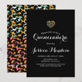 Djurtryck Hjärtformad Quinceañera Söt 16 Inbjudan