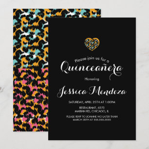 Djurtryck Hjärtformad Quinceañera Söt 16 Inbjudan