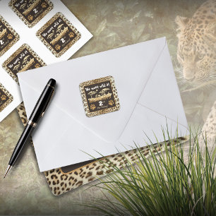 Djurtryck Leopard Födelsedagsdekal Fyrkantigt Klistermärke