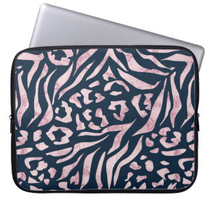 Djurtryck, leopard, tiger, blått, rosa, skinn. laptop fodral