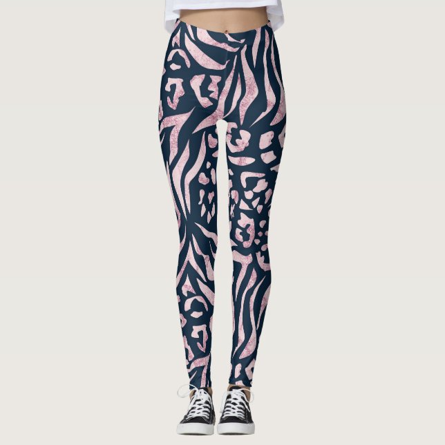 Djurtryck, leopard, tiger, blått, rosa, skinn. leggings (Framsida)