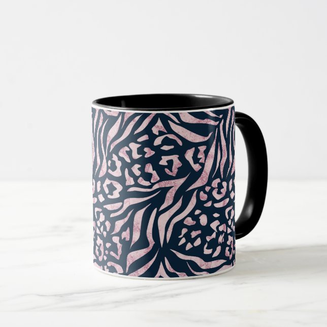 Djurtryck, leopard, tiger, blått, rosa, skinn. mugg (Framsida höger)