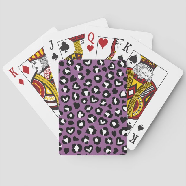 Djurtryck, Lila Leopard, Cheetah Spots, Heart Casinokort (Baksidan)
