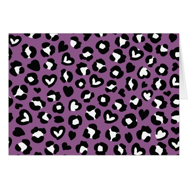 Djurtryck, Lila Leopard, Cheetah Spots, Heart Hälsningskort (Framsidan Horizontal)