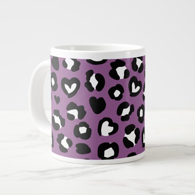 Djurtryck, Lila Leopard, Cheetah Spots, Heart Jumbo Mugg (Framsida vänster)