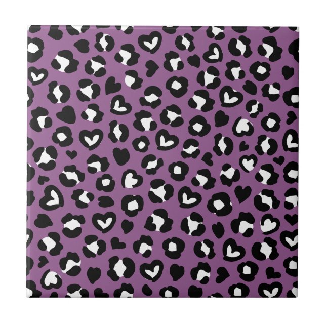 Djurtryck, Lila Leopard, Cheetah Spots, Heart Kakelplatta (Framsidan)