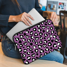 Djurtryck, Lila Leopard, Cheetah Spots, Heart Laptop Fodral