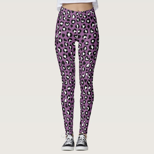 Djurtryck, Lila Leopard, Cheetah Spots, Heart Leggings (Framsida)