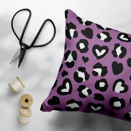Djurtryck, Lila Leopard, Cheetah Spots, Heart Prydnadskudde