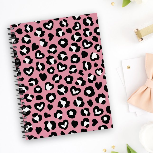 Djurtryck, Rosa Leopard, Cheetah Spots, Hearts Anteckningsbok (Skapare uppladdad)