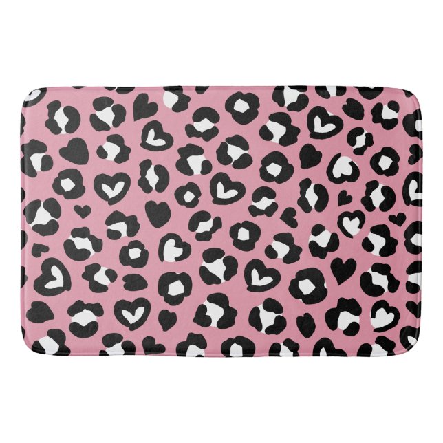 Djurtryck, Rosa Leopard, Cheetah Spots, Hearts Badrumsmatta (Framsidan)
