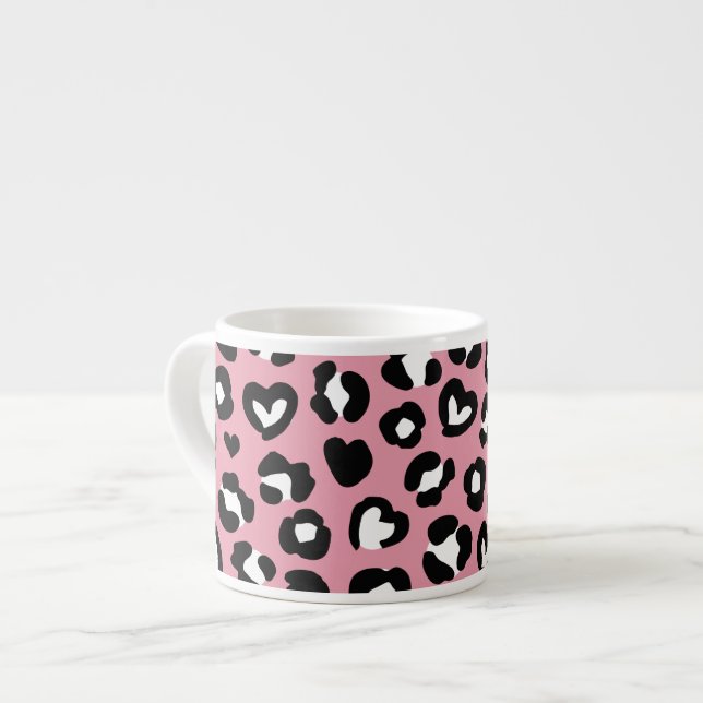 Djurtryck, Rosa Leopard, Cheetah Spots, Hearts Espressomugg (Framsida vänster)