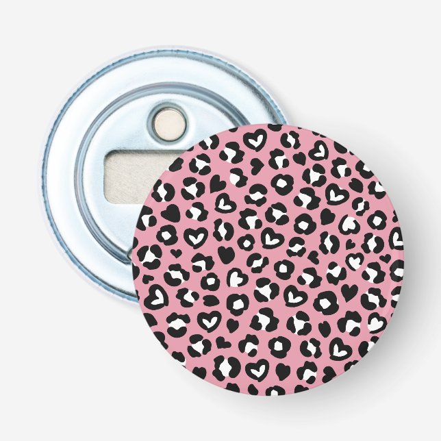 Djurtryck, Rosa Leopard, Cheetah Spots, Hearts Flasköppnare (Framsidan)