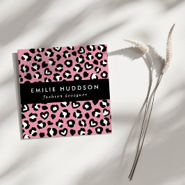 Djurtryck, Rosa Leopard, Cheetah Spots, Hearts Fyrkantigt Visitkort