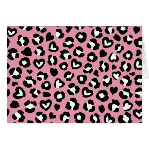 Djurtryck, Rosa Leopard, Cheetah Spots, Hearts Hälsningskort