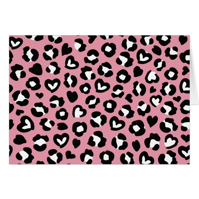 Djurtryck, Rosa Leopard, Cheetah Spots, Hearts Hälsningskort (Framsidan Horizontal)
