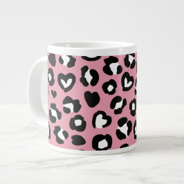 Djurtryck, Rosa Leopard, Cheetah Spots, Hearts Jumbo Mugg