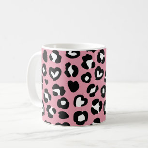 Djurtryck, Rosa Leopard, Cheetah Spots, Hearts Kaffemugg