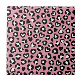 Djurtryck, Rosa Leopard, Cheetah Spots, Hearts Kakelplatta