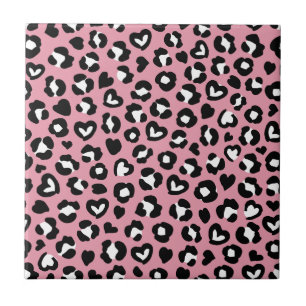 Djurtryck, Rosa Leopard, Cheetah Spots, Hearts Kakelplatta