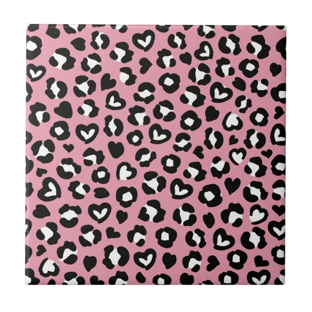 Djurtryck, Rosa Leopard, Cheetah Spots, Hearts Kakelplatta (Framsidan)