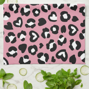 Djurtryck, Rosa Leopard, Cheetah Spots, Hearts Kökshandduk