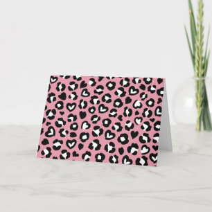 Djurtryck, Rosa Leopard, Cheetah Spots, Hearts Kort