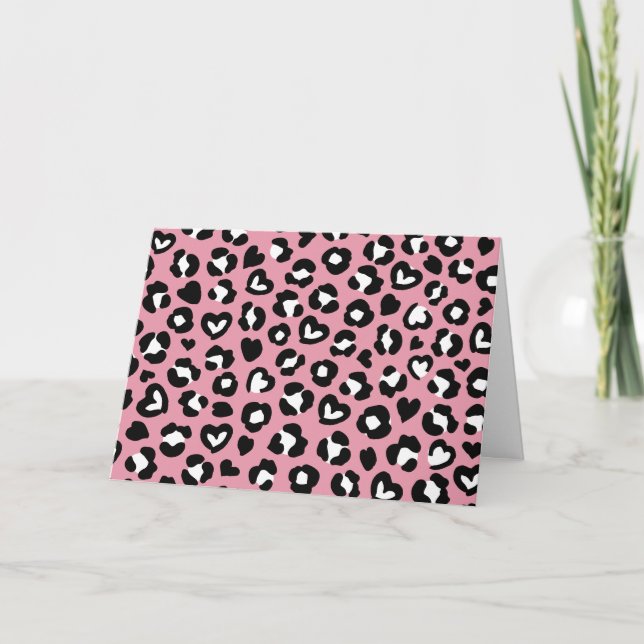 Djurtryck, Rosa Leopard, Cheetah Spots, Hearts Kort (Framsida)