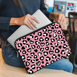 Djurtryck, Rosa Leopard, Cheetah Spots, Hearts Laptop Fodral