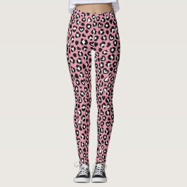 Djurtryck, Rosa Leopard, Cheetah Spots, Hearts Leggings