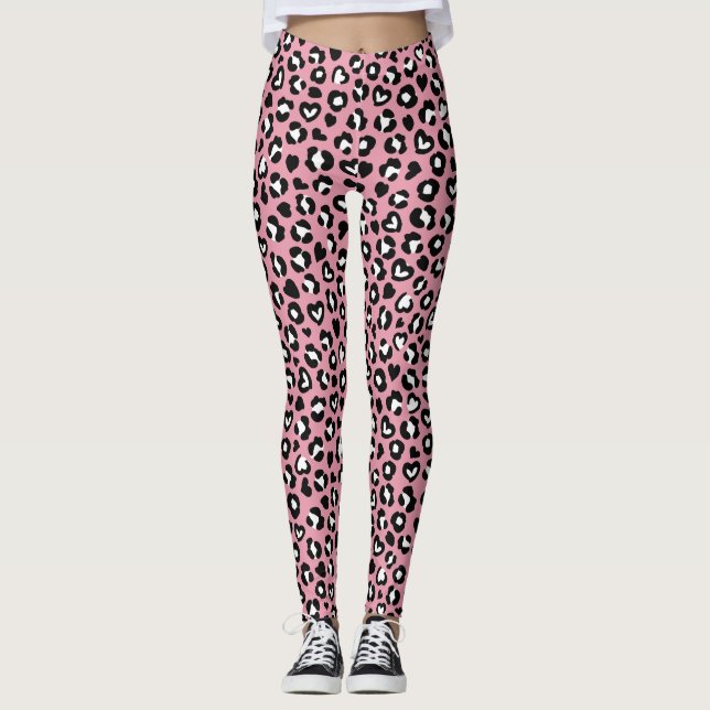 Djurtryck, Rosa Leopard, Cheetah Spots, Hearts Leggings (Framsida)