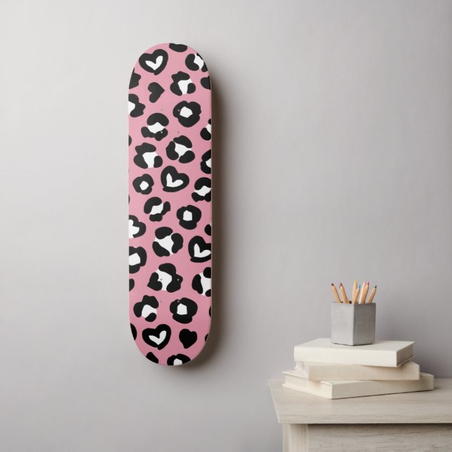 Djurtryck, Rosa Leopard, Cheetah Spots, Hearts Mini Skateboard Bräda 18,5 Cm (Väggkonst)