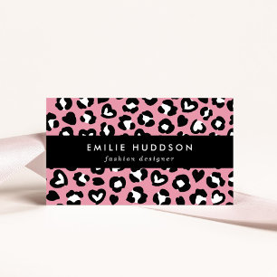 Djurtryck, Rosa Leopard, Cheetah Spots, Hearts Visitkort