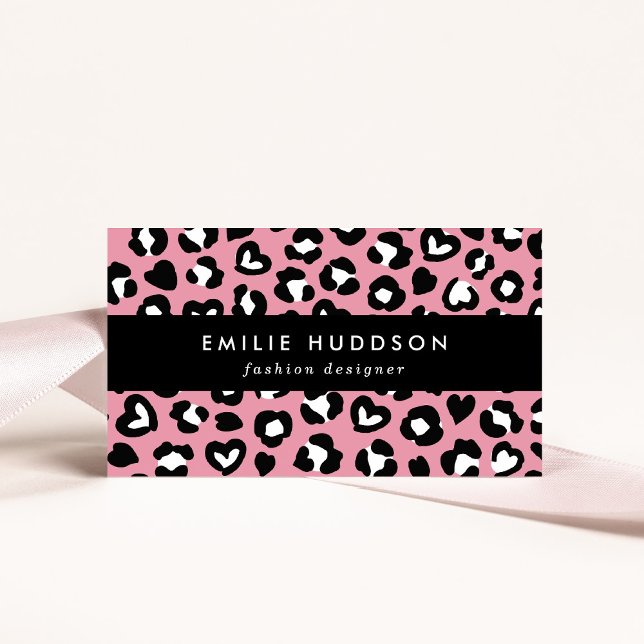 Djurtryck, Rosa Leopard, Cheetah Spots, Hearts Visitkort (Skapare uppladdad)