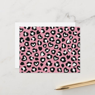 Djurtryck, Rosa Leopard, Cheetah Spots, Hearts Vykort