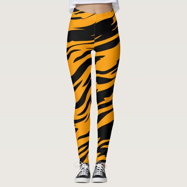 Djurtryck Tiger Ränder Orange Leggings (Framsida)
