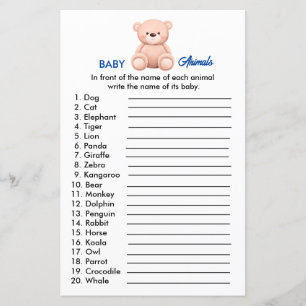 Djurungar Pojk-barn Baby Shower Pappersark
