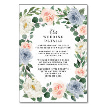 Djurutrymmeskort för Dusty Blue Peach Bröllop