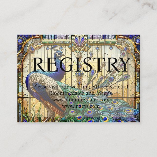 Djurutrymmeskort för Peacock Bröllop Gift-registre Visitkort (Framsida)