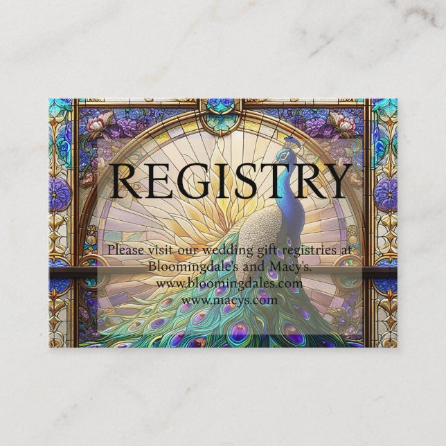 Djurutrymmeskort för Peacock Bröllop Gift-registre Visitkort (Framsida)