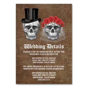 Djurutrymmeskort i Day of the dead Skull Bröllop Bordsnummer