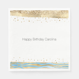 Djurutskrift av konfetti från Aqua Blue Guld Glitt Pappersservett
