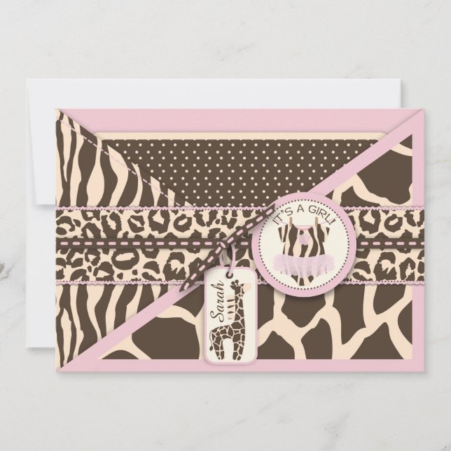 Djurutskrift Giraffe och Tutu Jumper Baby Shower Inbjudningar (Framsida)