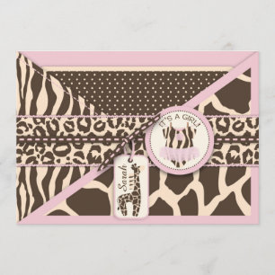 Djurutskrift Giraffe och Tutu Jumper Baby Shower Inbjudningar