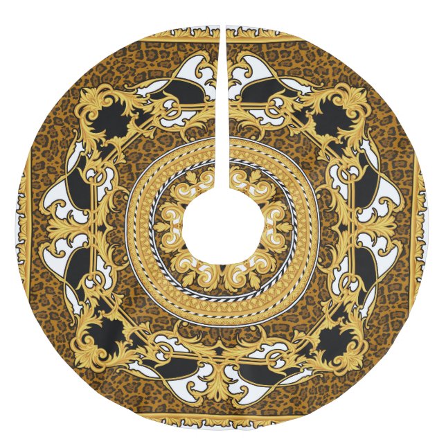 Djurutskrift Golden Scrollss Silke Julgransmatta Borstad Polyester (Framsidan)