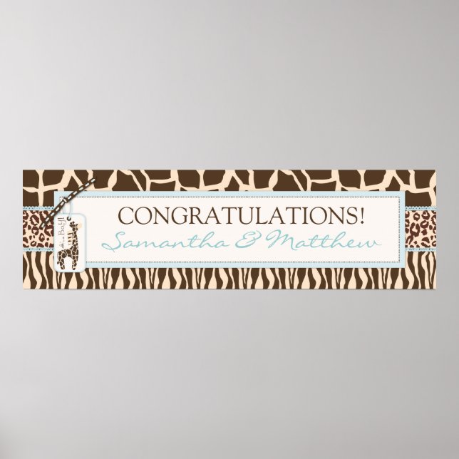 Djurutskrift Safari & Giraffe Baby Shower Banner Poster (Framsidan)