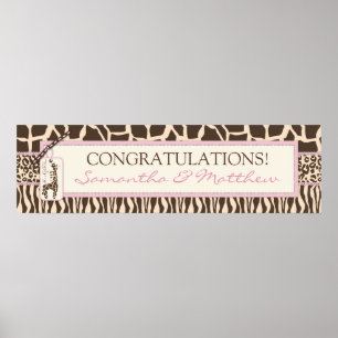Djurutskrift Safari & Giraffe Baby Shower Banner Poster
